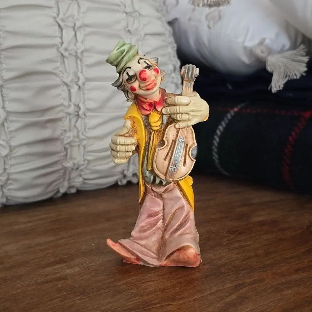 Vintage Italian Clown with Violin Resin Figurine